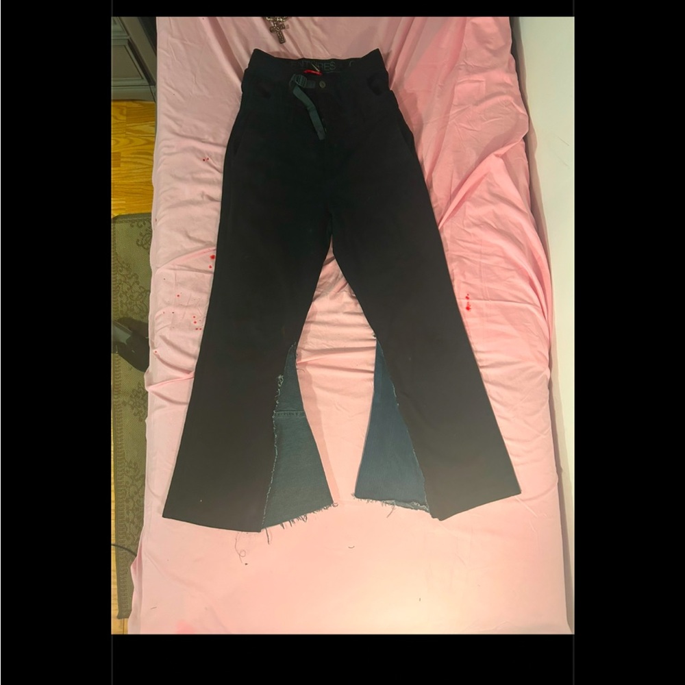 1 of 1 double waisted made by me Black Flared Pants with Blue Accents